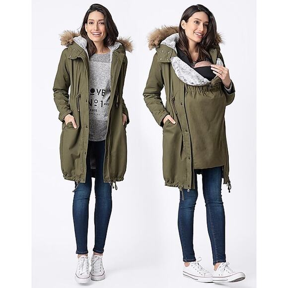Seraphine Jackets & Blazers - Seraphine Penelope Baby Wearing Coat 3 in 1 Green Maternity Fur Lined Parka 10